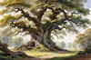 Realistic Landscape Art Print of Ancient Oak Woods