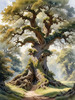 Realistic Landscape Art Print of Ancient Oak Woods
