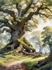 Realistic Landscape Art Print of Ancient Oak Woods