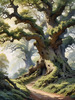 Realistic Landscape Art Print of Ancient Oak Woods