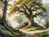 Realistic Landscape Art Print of Ancient Oak Woods