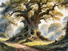Realistic Landscape Art Print of Ancient Oak Woods