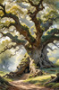 Realistic Landscape Art Print of Ancient Oak Woods