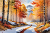 Mountain Range in Autumn with Snow Patches Printable Landscape Art