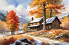 Mountain Range in Autumn with Snow Patches Printable Landscape Art