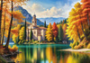 Realistic Landscape Printable Art of Italian Monastery Overlooking Lake in Autumn