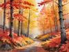 Autumn Maple Forest with Red, Orange and Yellow Leaves Printable Wall Art