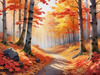 Autumn Maple Forest with Red, Orange and Yellow Leaves Printable Wall Art