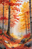 Autumn Maple Forest with Red, Orange and Yellow Leaves Printable Wall Art