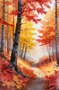 Autumn Maple Forest with Red, Orange and Yellow Leaves Printable Wall Art