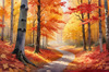 Autumn Maple Forest with Red, Orange and Yellow Leaves Printable Wall Art
