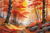 Autumn Maple Forest with Red, Orange and Yellow Leaves Printable Wall Art