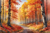 Autumn Maple Forest with Red, Orange and Yellow Leaves Printable Wall Art