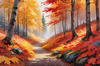 Autumn Maple Forest with Red, Orange and Yellow Leaves Printable Wall Art