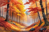 Autumn Maple Forest with Red, Orange and Yellow Leaves Printable Wall Art