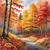 Autumn Maple Forest with Red, Orange and Yellow Leaves Printable Wall Art