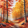 Autumn Maple Forest with Red, Orange and Yellow Leaves Printable Wall Art