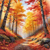 Autumn Maple Forest with Red, Orange and Yellow Leaves Printable Wall Art