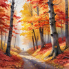 Autumn Maple Forest with Red, Orange and Yellow Leaves Printable Wall Art