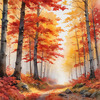 Autumn Maple Forest with Red, Orange and Yellow Leaves Printable Wall Art