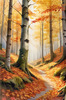 Printable Art of Beech Forest in Autumn with Golden Leaves