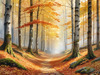 Printable Art of Beech Forest in Autumn with Golden Leaves
