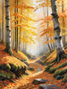 Printable Art of Beech Forest in Autumn with Golden Leaves