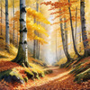 Printable Art of Beech Forest in Autumn with Golden Leaves