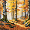 Printable Art of Beech Forest in Autumn with Golden Leaves