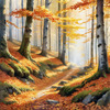 Printable Art of Beech Forest in Autumn with Golden Leaves