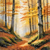 Printable Art of Beech Forest in Autumn with Golden Leaves