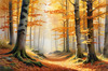 Printable Art of Beech Forest in Autumn with Golden Leaves