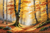 Printable Art of Beech Forest in Autumn with Golden Leaves