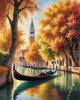 Realistic Autumn Italian Village Landscape with Gondola on Water
