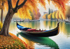 Realistic Autumn Italian Village Landscape with Gondola on Water