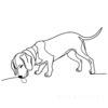 Minimalist Line Art of Beagle Following a Scent with Tail Up