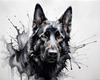 Abstract Art of Black German Shepherd's Intelligent Face