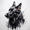 Abstract Art of Black German Shepherd's Intelligent Face