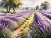 Serene Lavender Field Swaying in Breeze with Pastel Sky Landscape Print