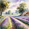 Serene Lavender Field Swaying in Breeze with Pastel Sky Landscape Print