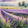 Serene Lavender Field Swaying in Breeze with Pastel Sky Landscape Print