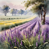 Serene Lavender Field Swaying in Breeze with Pastel Sky Landscape Print