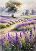 Serene Lavender Field Swaying in Breeze with Pastel Sky Landscape Print