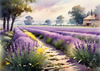 Serene Lavender Field Swaying in Breeze with Pastel Sky Landscape Print