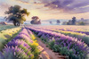 Serene Lavender Field Swaying in Breeze with Pastel Sky Landscape Print