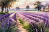 Serene Lavender Field Swaying in Breeze with Pastel Sky Landscape Print