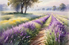 Serene Lavender Field Swaying in Breeze with Pastel Sky Landscape Print