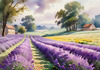 Serene Lavender Field Swaying in Breeze with Pastel Sky Landscape Print