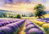 Serene Lavender Field Swaying in Breeze with Pastel Sky Landscape Print