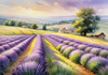 Serene Lavender Field Swaying in Breeze with Pastel Sky Landscape Print